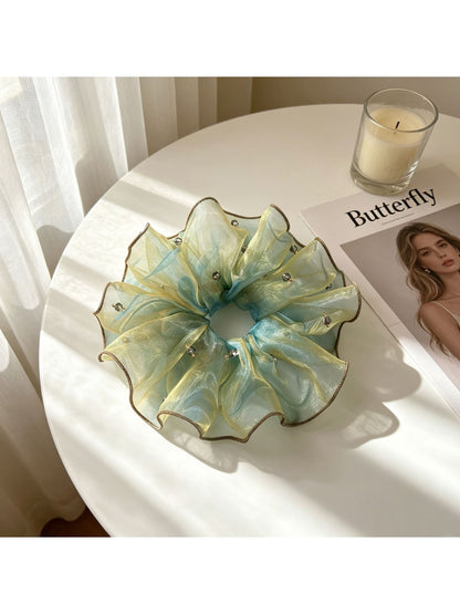Gifty - Ruffled Mesh Bead Detail Elastic Hair Scrunchie