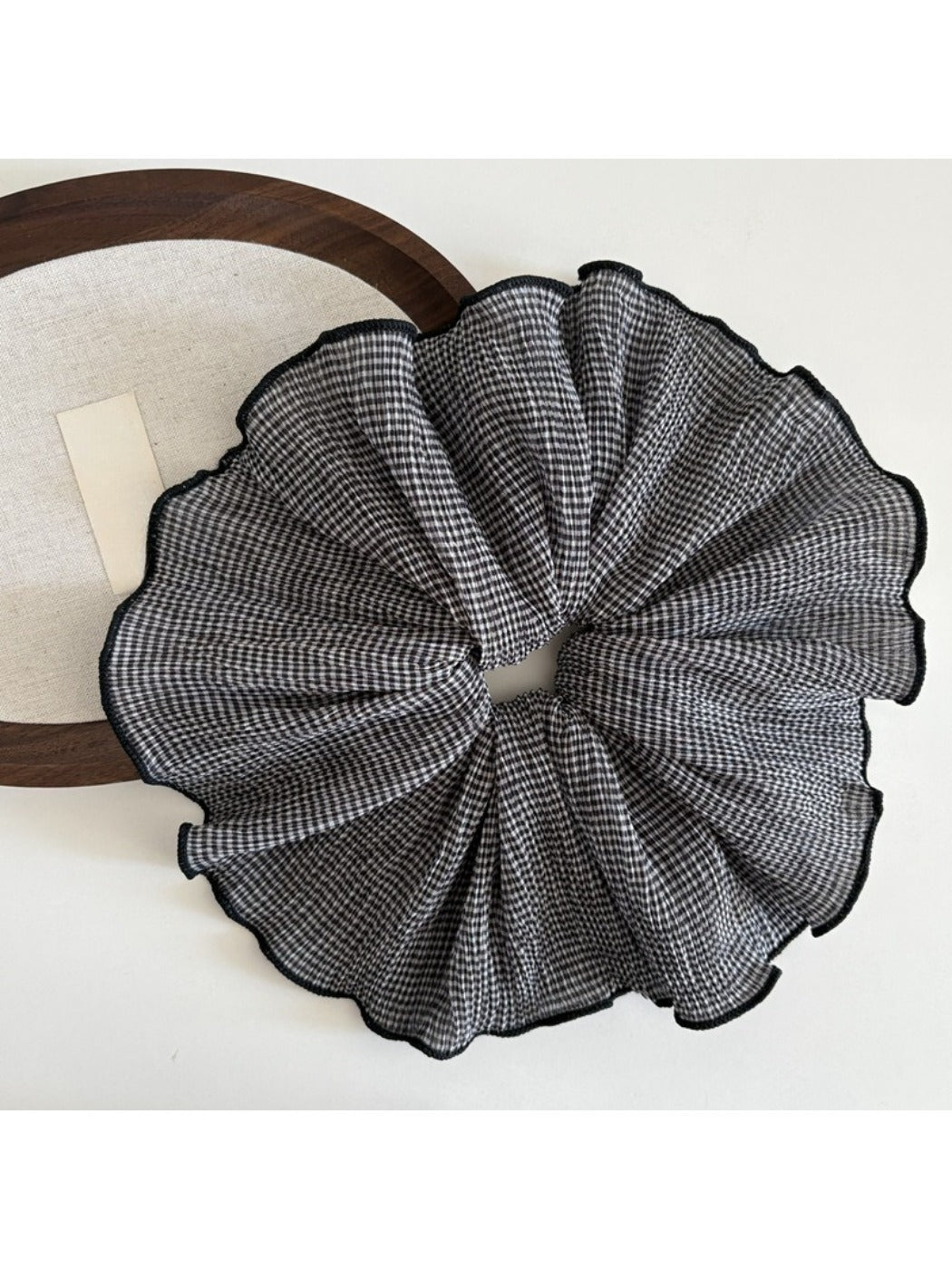 Gifty vintage plaid fabric scrunchie paired with casual outfit accessories