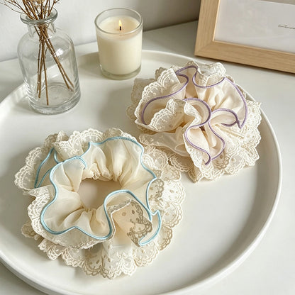 Gifty - Lace Trim Ruffle Polyester Scrunchie