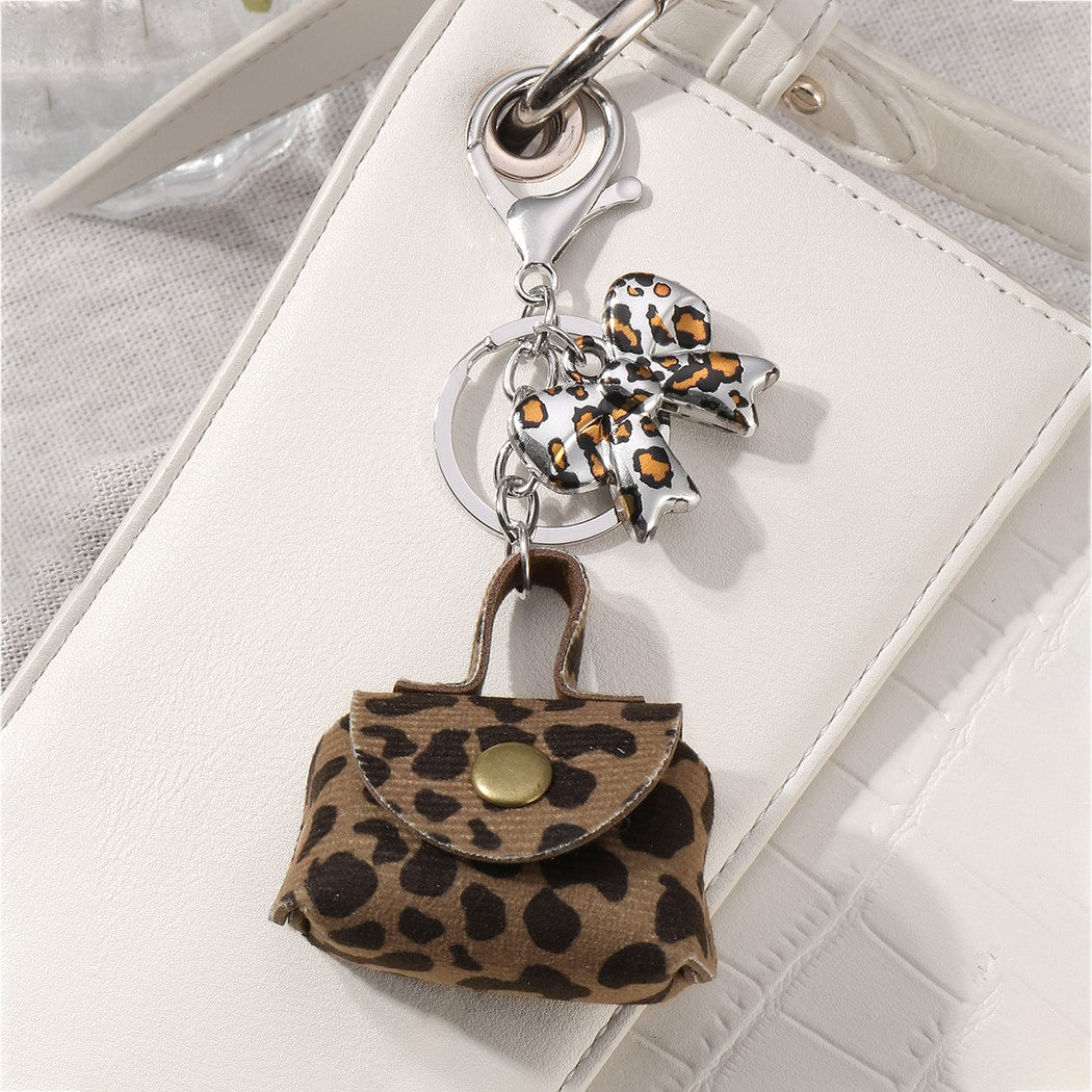 Keypus - Y2K Leopard Print Bow Charm Keychain