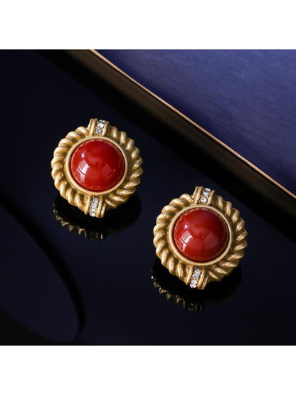 Earedge - Vintage Geometric Framed Round Stud Earrings
