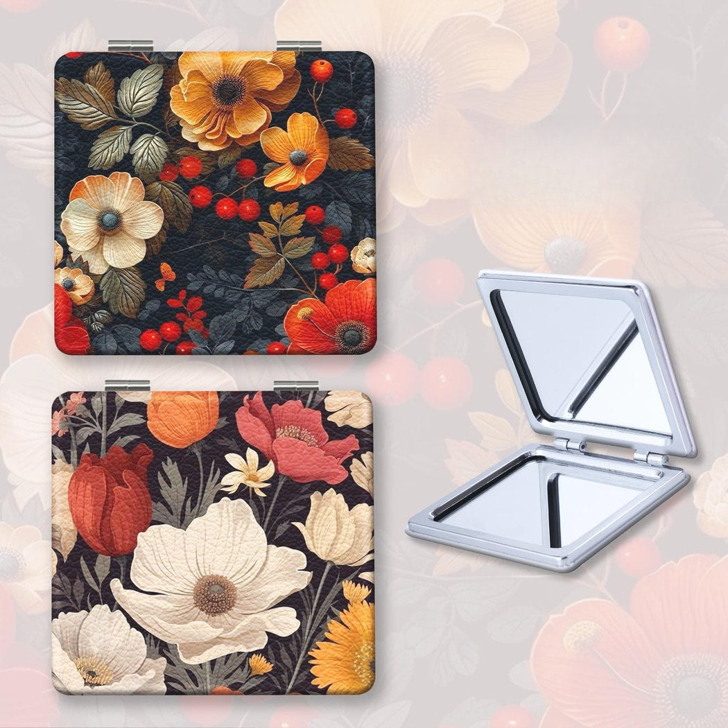 Mirroray - Retro Floral Print Foldable Portable Makeup Mirror