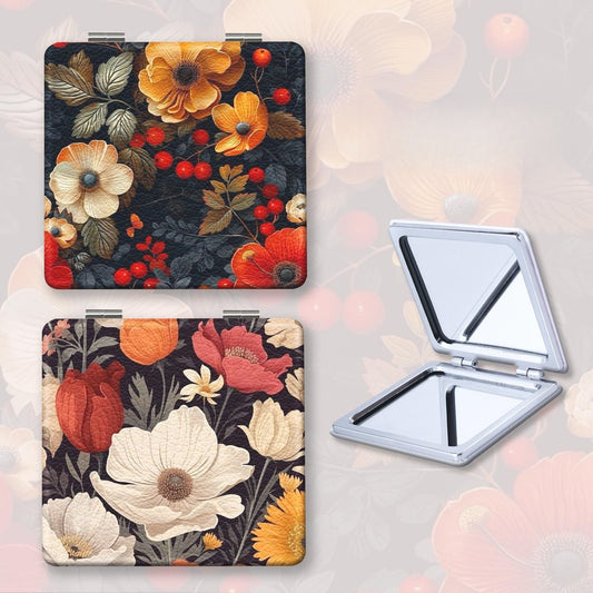 Mirroray - Retro Floral Print Foldable Portable Makeup Mirror