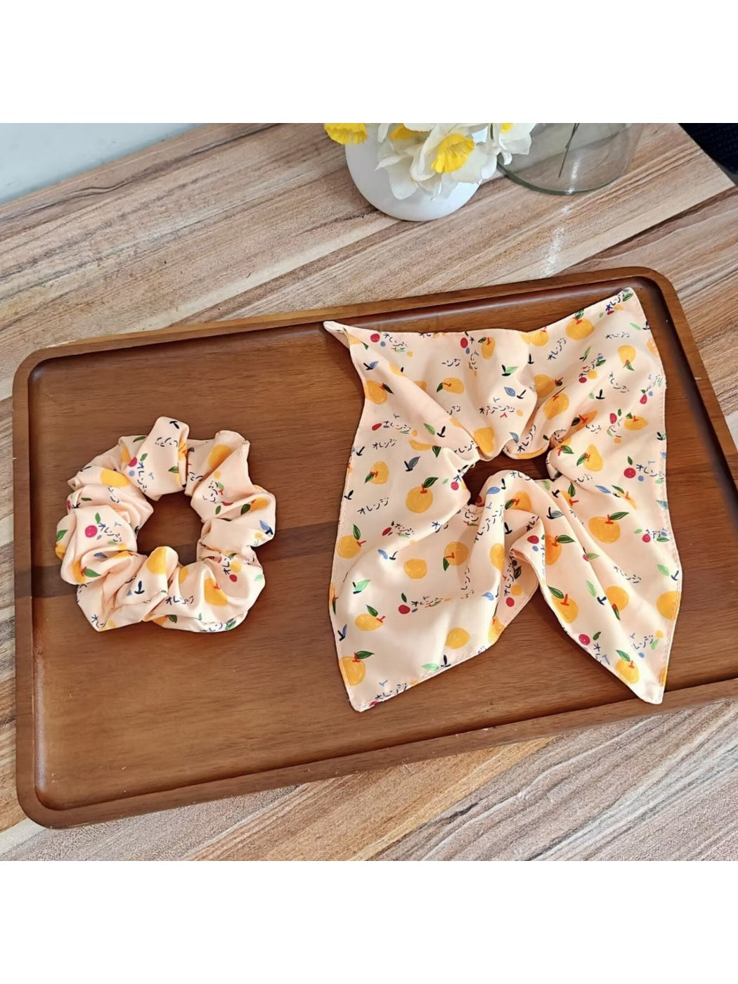 Gifty - Fruit Orange Print Polyester Fabric Scrunchie