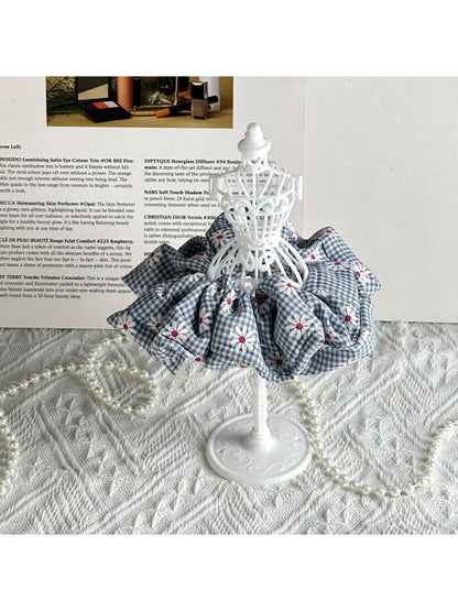 Gifty - Polyester Daisy Gingham Ruffled Fabric Scrunchie