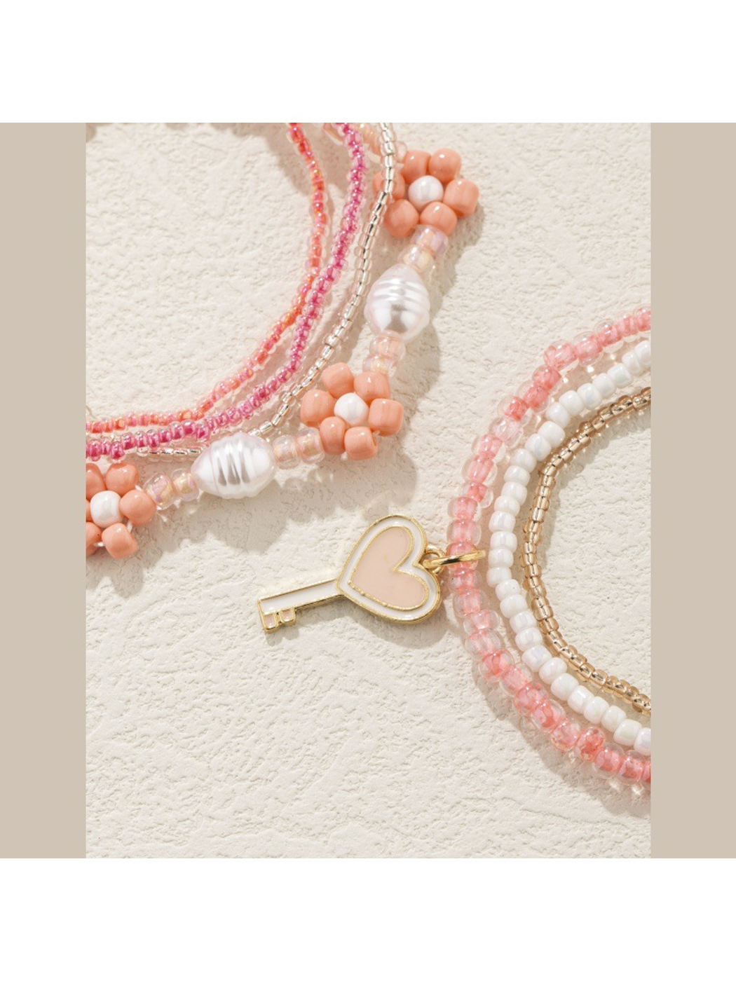 Lovra - Heart Key Charm Beaded Style Bracelet