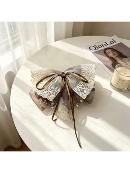 Beau - Lace Bow Mesh Ribbon Tail Claw Clip