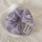 Gifty - Purple Floral Ruffle Trim Fabric Scrunchie