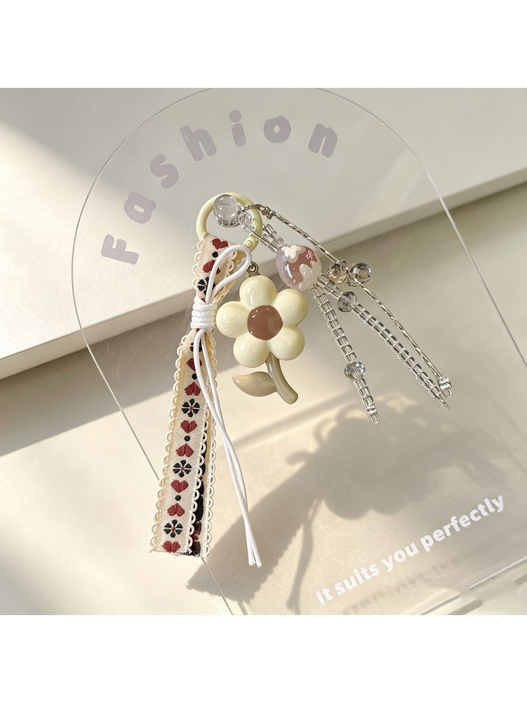 Keypus - PVC Flower Charm Woven Cord Bag Keychain