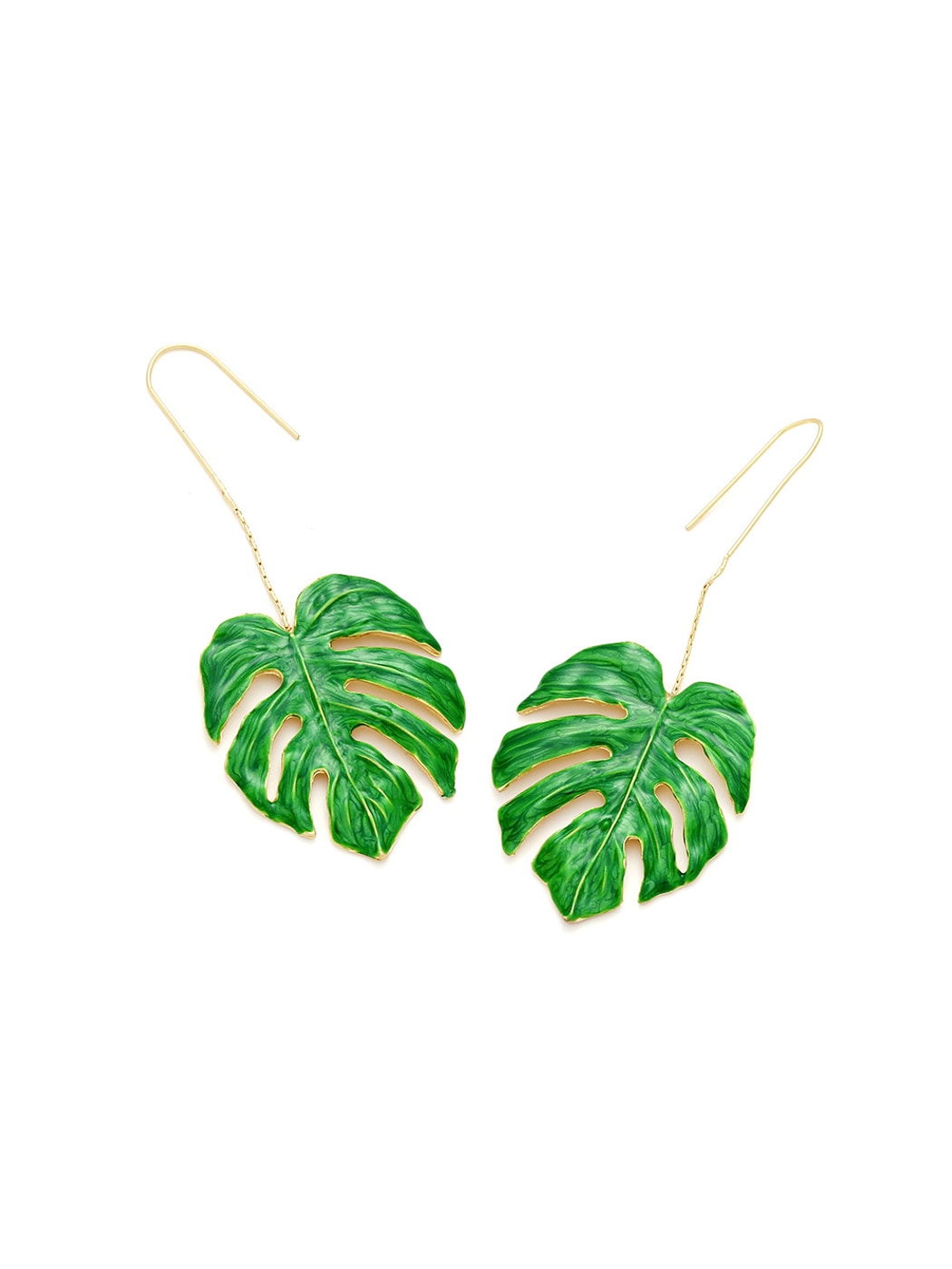 Earedge - Botanical Enamel Style Leaf Dangle Earrings