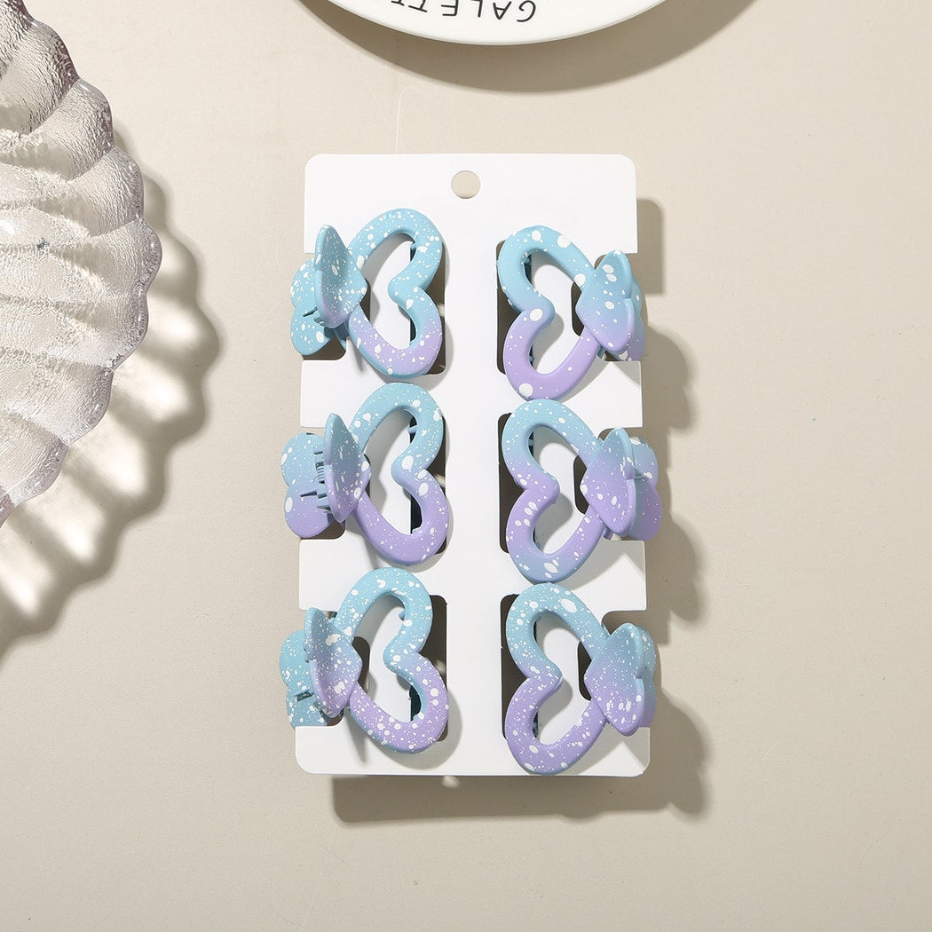 Beau - 6 Piece Heart Design Claw Hair Clips Set