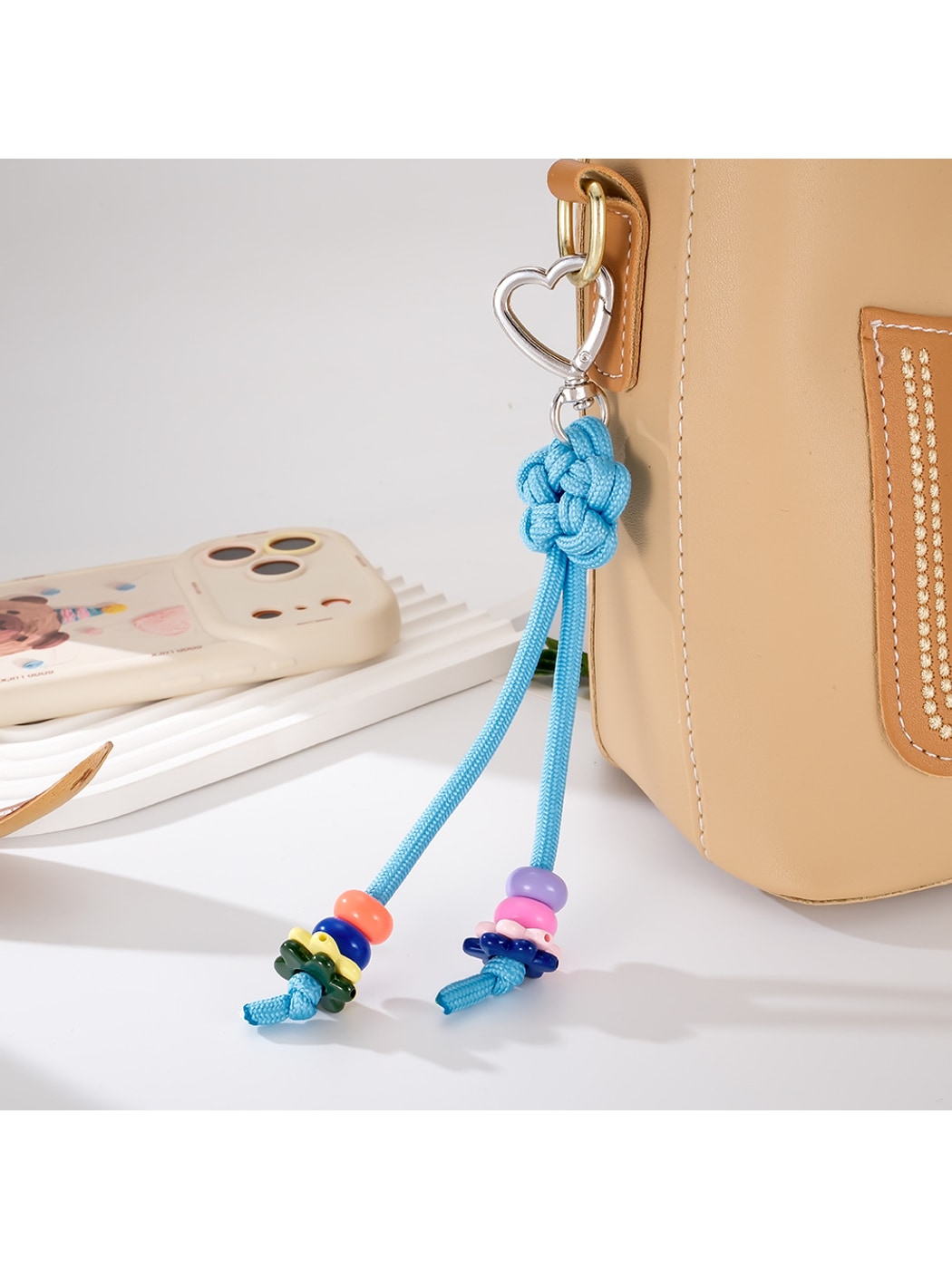 Keypus - Beaded Knotted Charm Heart Clip Keychain