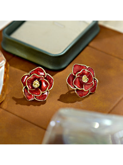 Earedge - Red Flower-Shaped Earrings