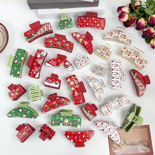 Beau - Classic Christmas Theme Print Claw Clip