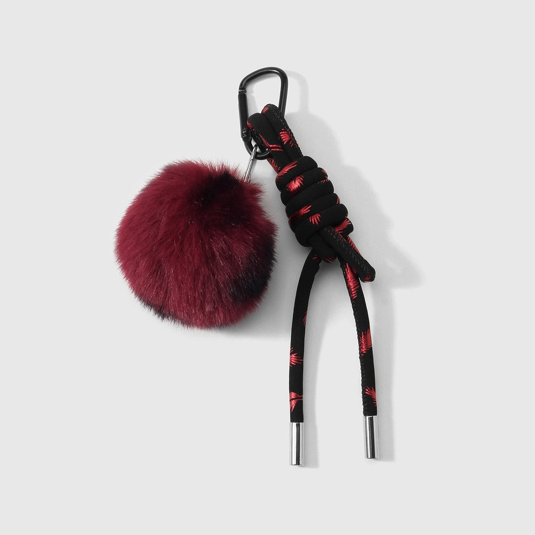 Keypus - Y2K Leopard Print Pom Pom Cherry Keychain