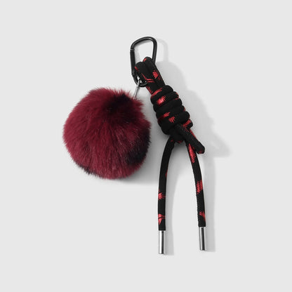 Keypus - Y2K Leopard Print Pom Pom Cherry Keychain