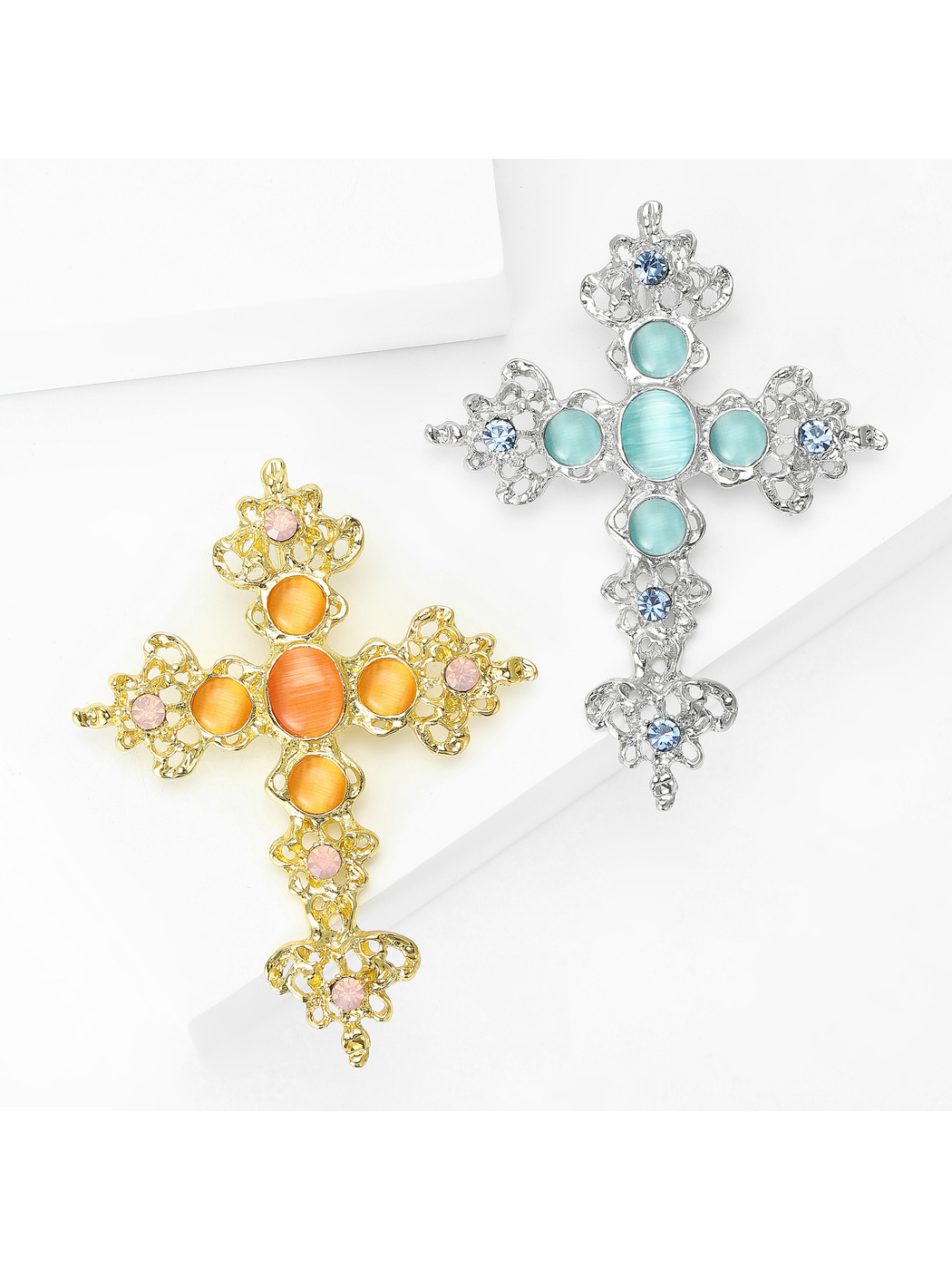 Brovia - Cross Rhinestone Alloy Statement Brooch
