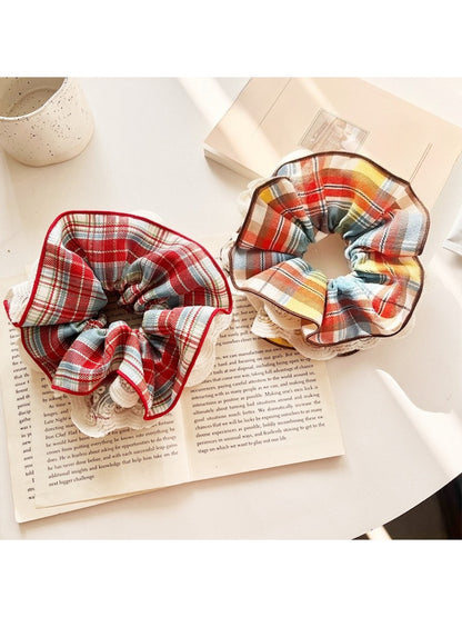 Gifty - Color Block Plaid Lace Scrunchie
