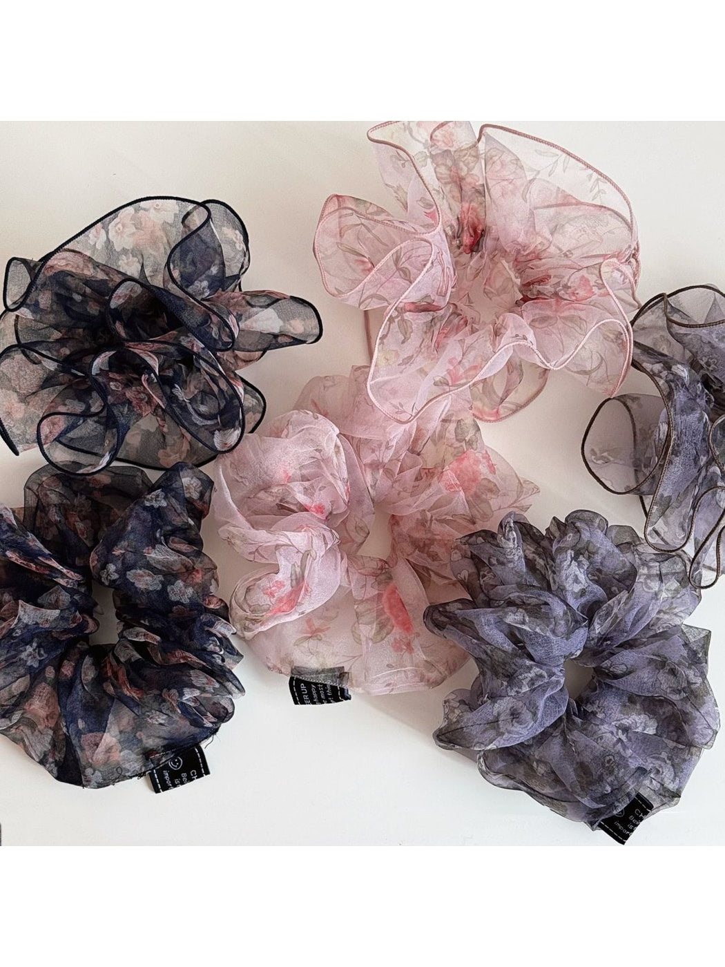 Gifty - Floral Print Irregular Sheer Hair Scrunchie