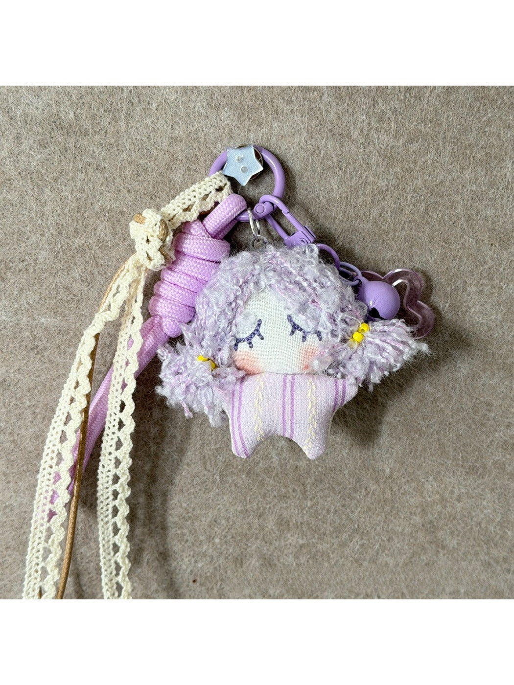 Keypus fabric cartoon doll keychain hanging from a set of keys