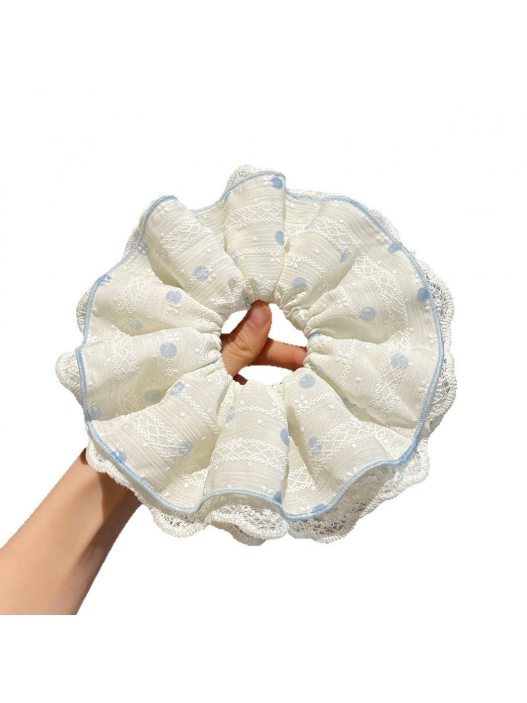 Gifty - Polka Dot Lace Trim Double Layer Scrunchie