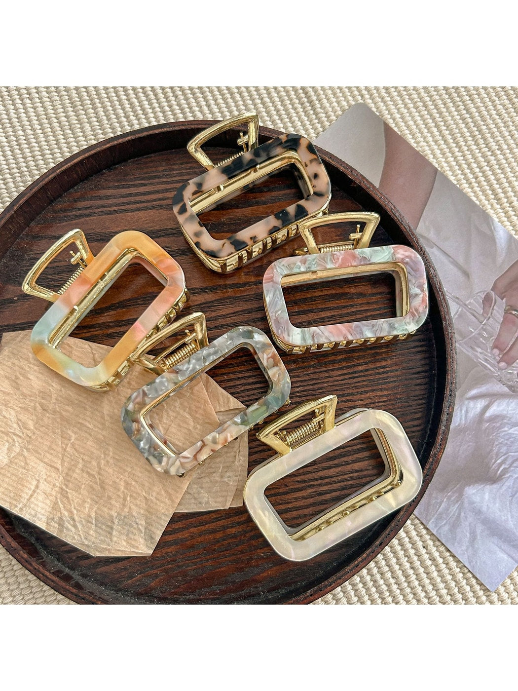 Beau - Square Hollow Acetate Alloy Claw Clip