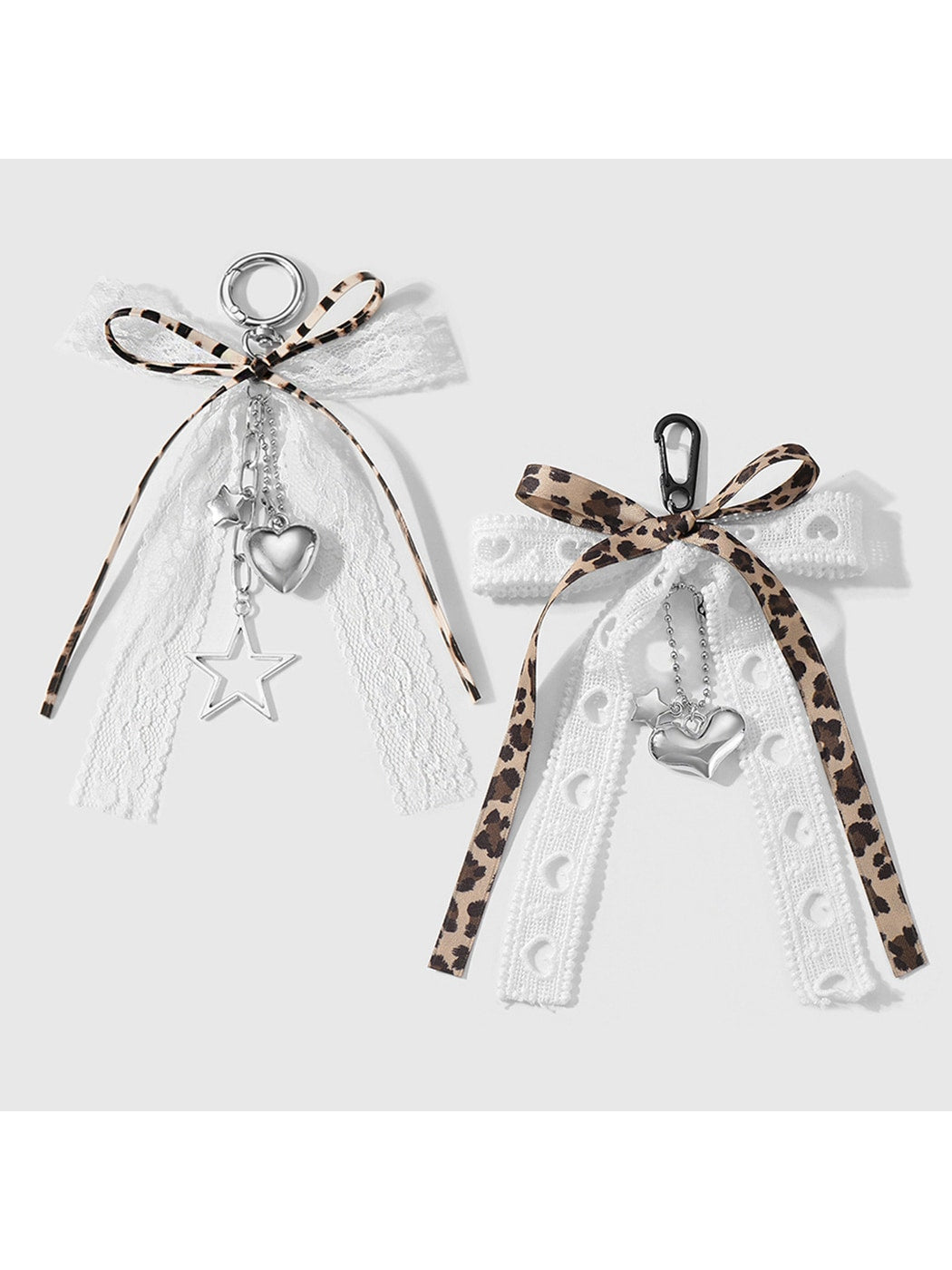 Keypus - Leopard Ribbon Lace Bow Pendant Alloy Keychain