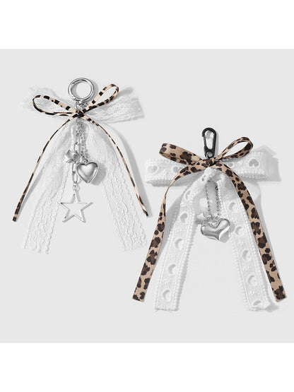 Keypus - Leopard Ribbon Lace Bow Pendant Alloy Keychain