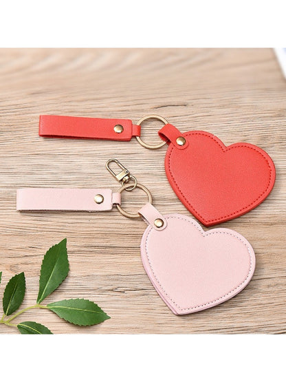 Mirroray - Heart Shaped PU Leather Keychain Compact Mirror