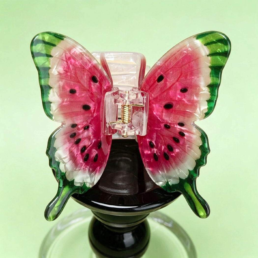 Beau - Watermelon Colored Butterfly PVC Claw Clip