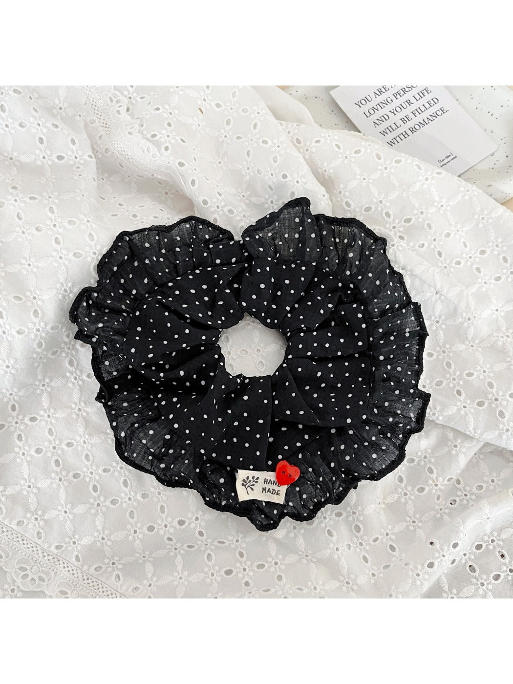 Gifty - vintage polka dot ruffle scrunchie hair tie