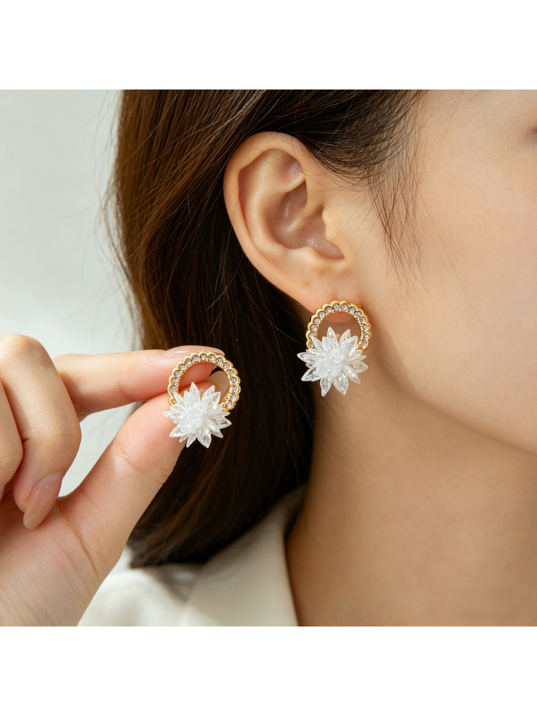 Earedge - Layered Floral Plated Alloy Stud Earrings
