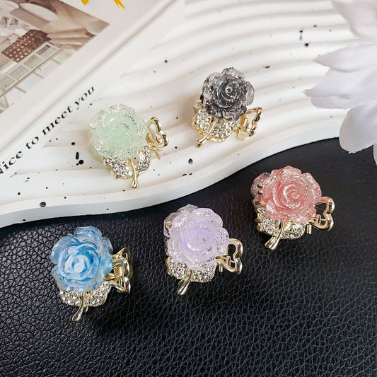 Beau - Mini Glitter Rose Design Claw Clip
