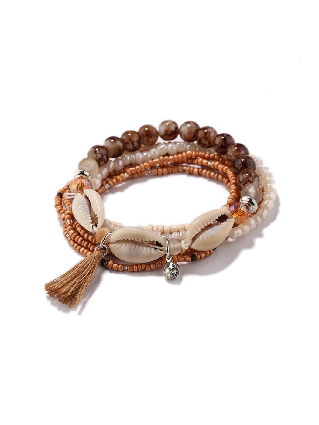Lovra bohemian stackable bracelet with earthy tones and intricate beadwork