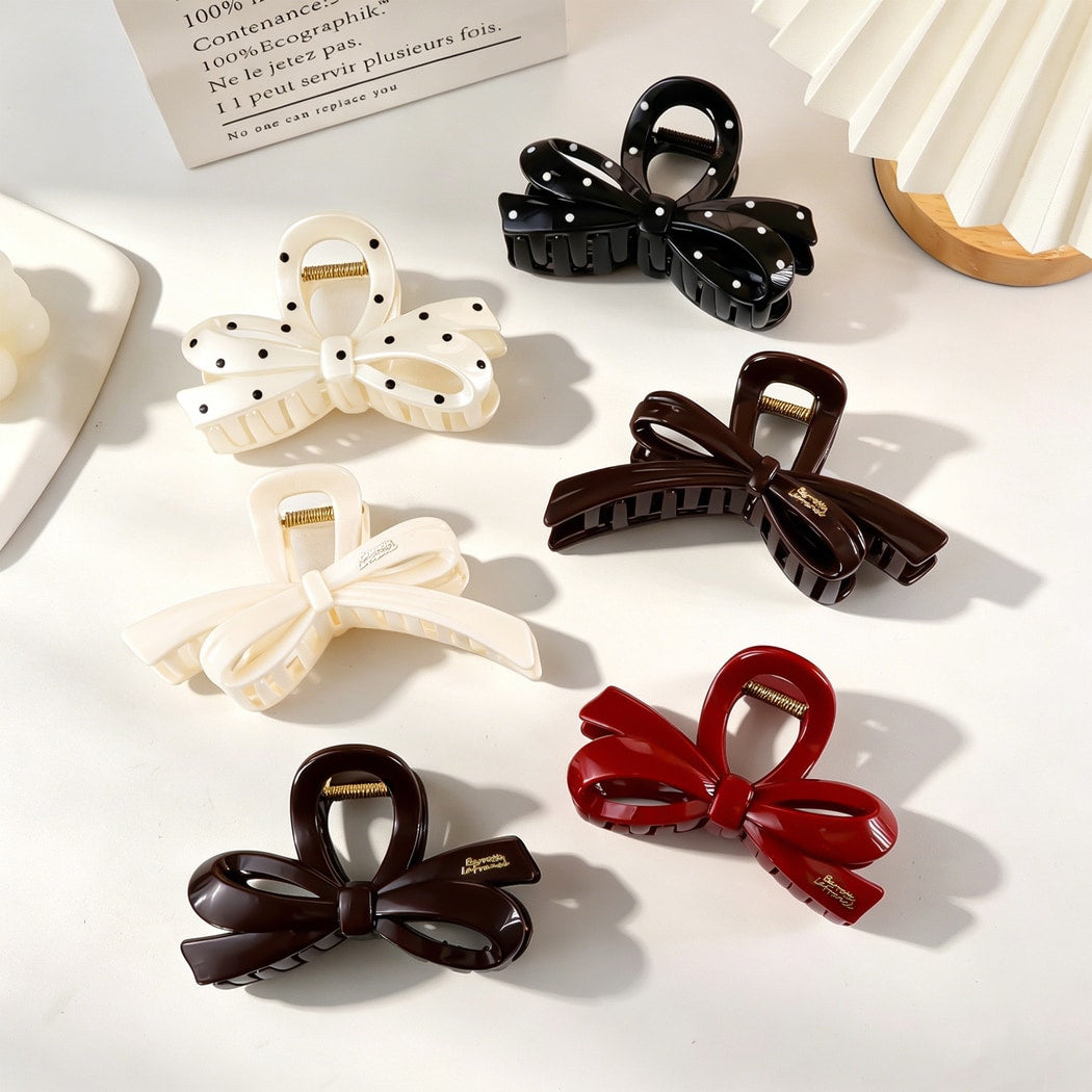 Beau - Glossy Solid Bow Ribbon Claw Clip
