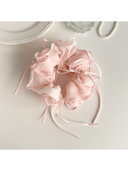 Gifty - Sweet Ruffled Bow Ribbon Ponytail Scrunchie