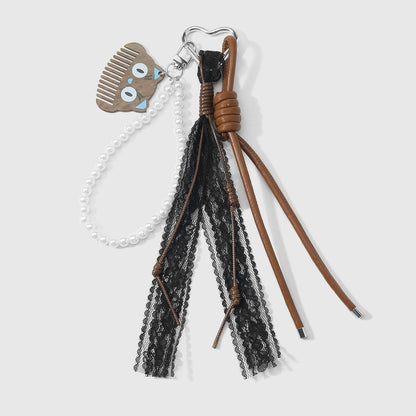 Keypus - Retro Beaded Lace Bow Heart Keychain