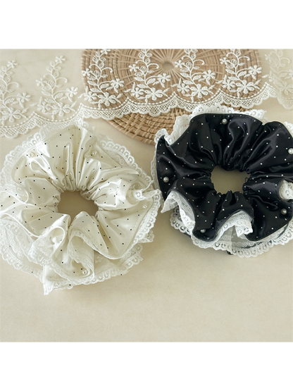 Gifty - Double Layer Dotted Lace Trim Scrunchie