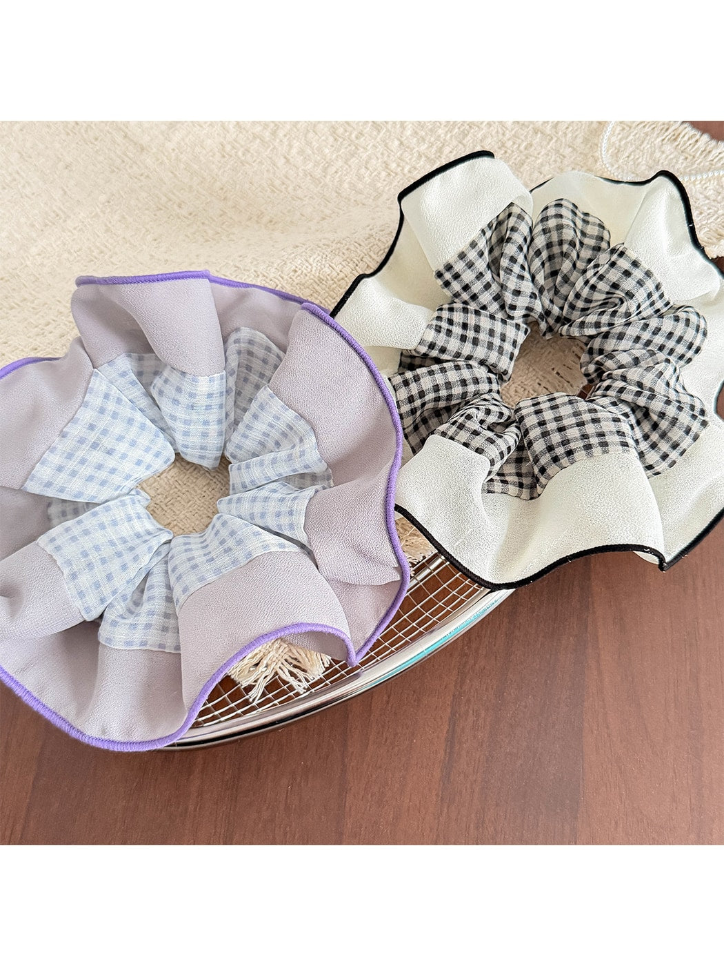 Gifty - Plaid Patchwork Mesh Ruffled Scrunchie