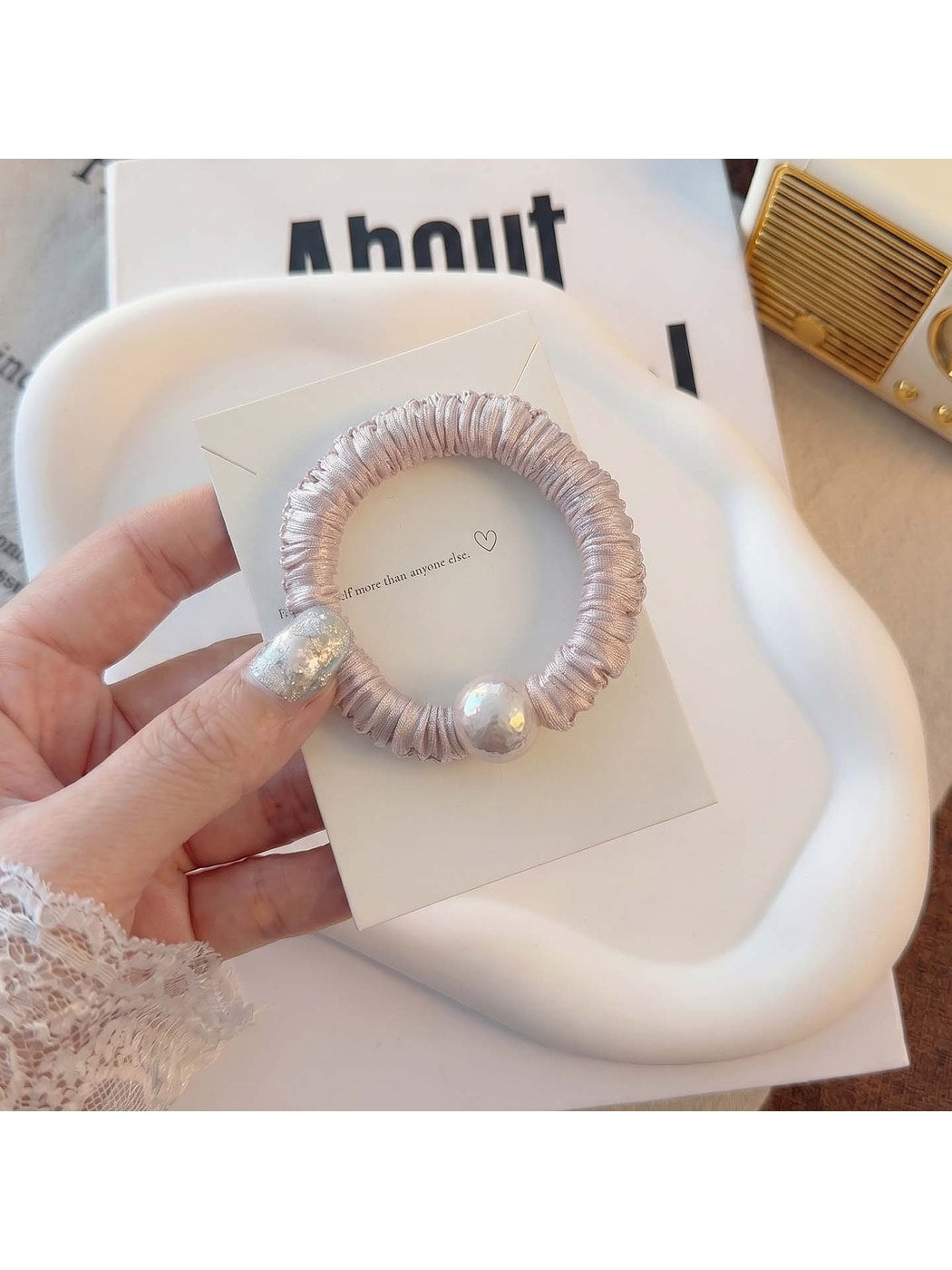 Gifty - Ruched Faux Bead Decorative Hair Tie