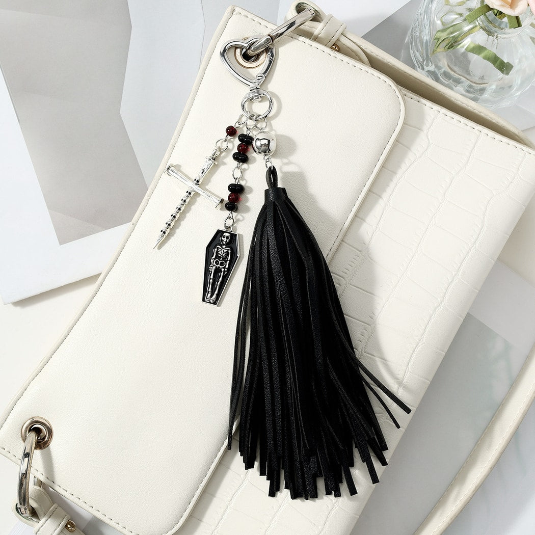 Keypus - Halloween Dark Tassel Skull Cross Keychain