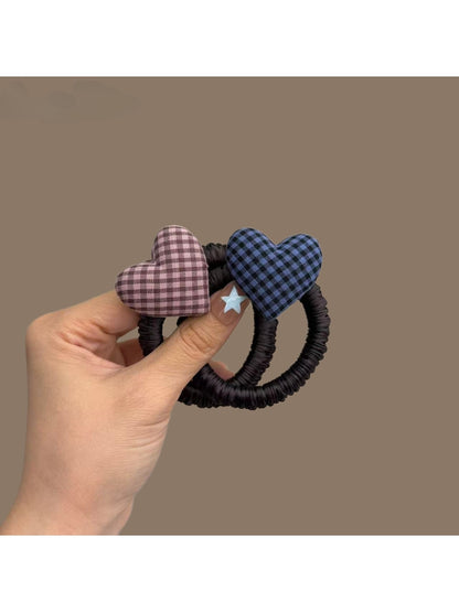 Gifty - Plaid Heart Pattern Polyester Hair Tie