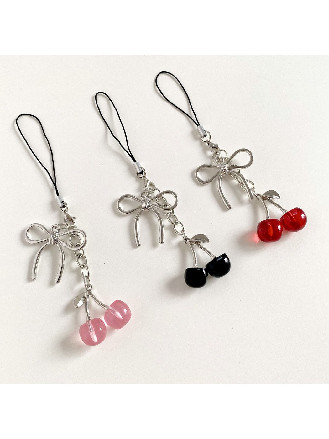 Keypus - Alloy Plastic Cherry Bow Lanyard Keychain