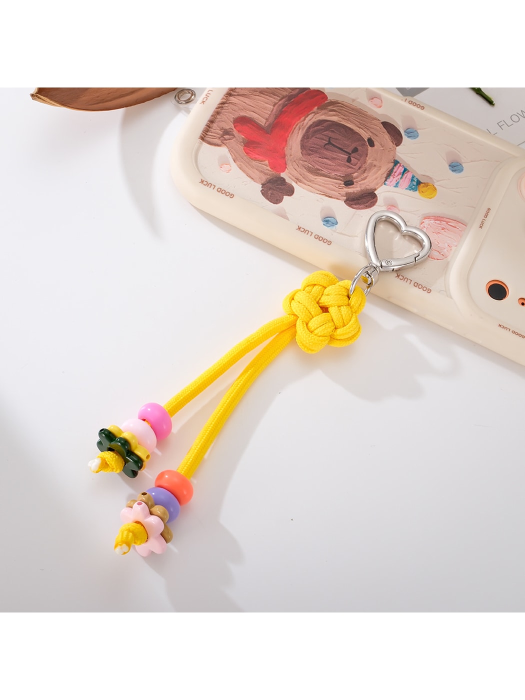 Keypus - Beaded Knotted Charm Heart Clip Keychain