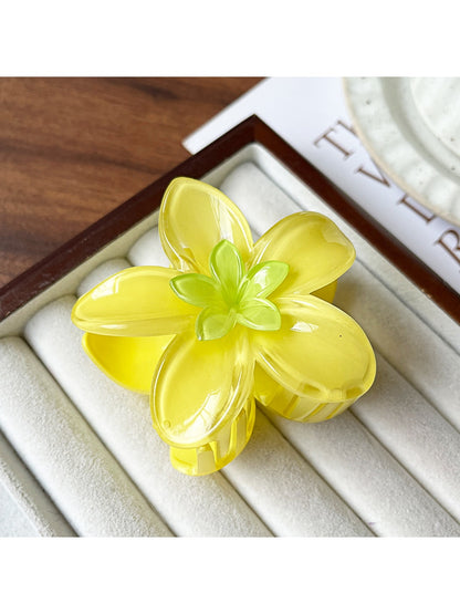 Beau - Glossy Flower Shape Plastic Alloy Claw Clip
