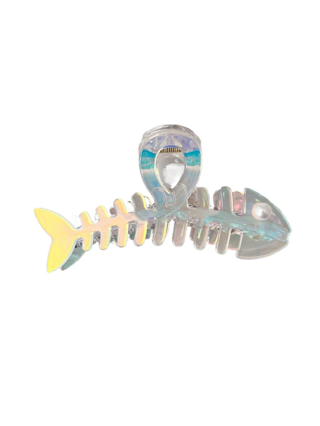 Top view of Beau fishbone shaped acetate hair clip showing symmetrical design