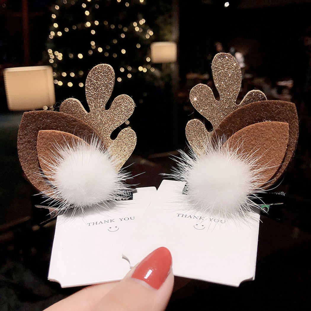 Beau - Christmas Deer Antler Glitter Bow Hair Clip