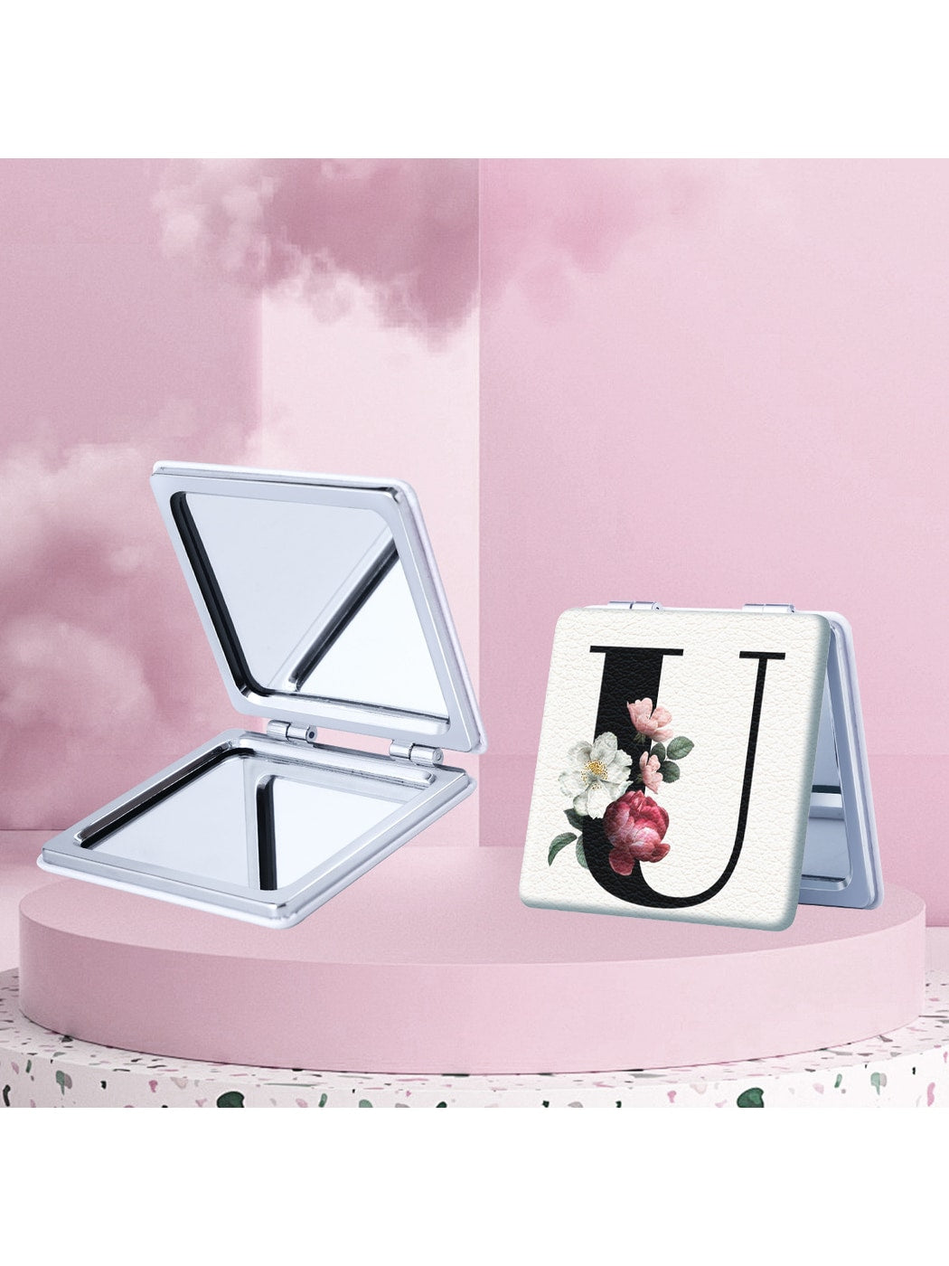 Mirroray - Floral Letter Design Folding Makeup Mirror