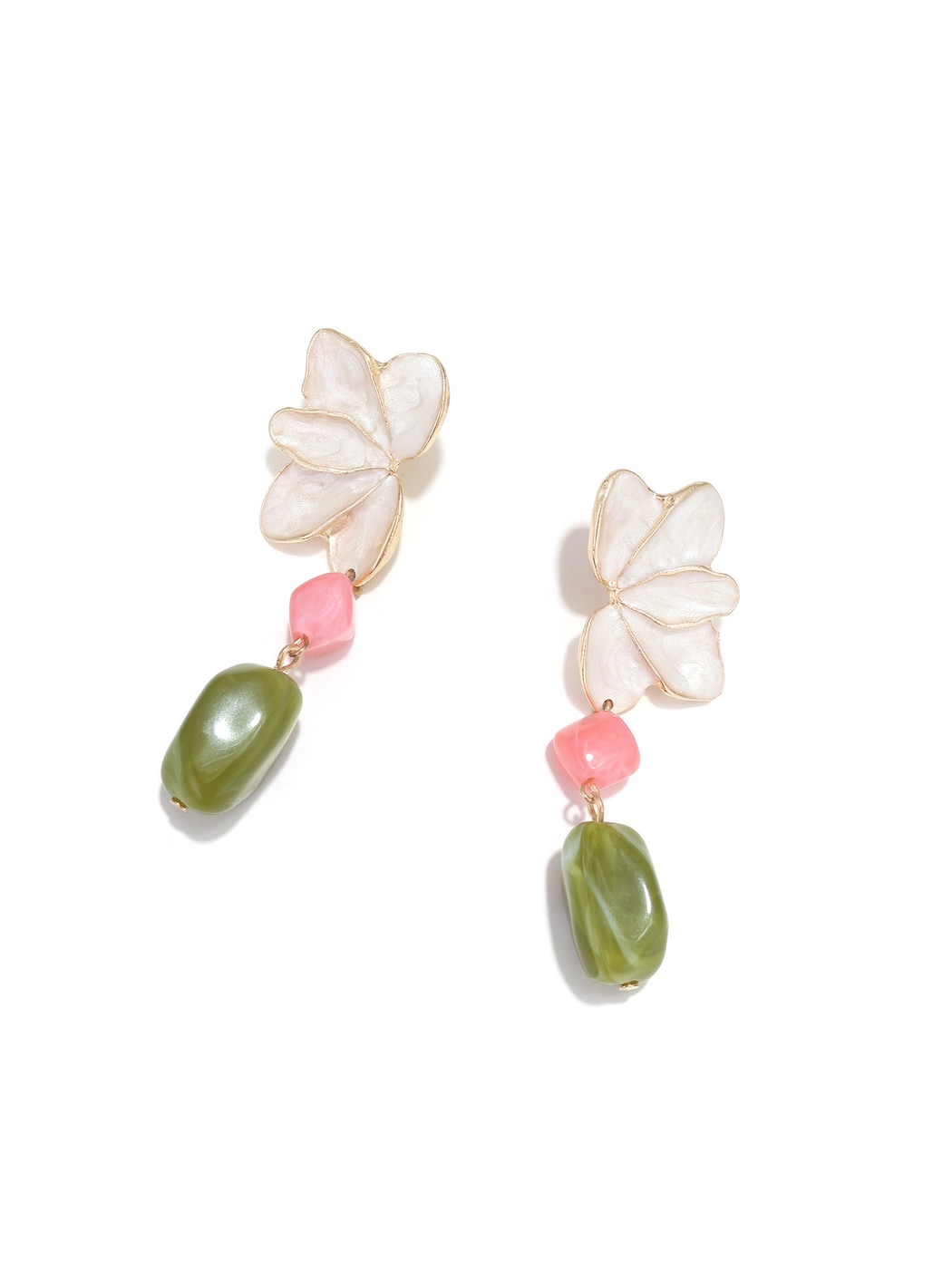 Earedge - Enamel Petal Floral Alloy Dangle Earrings