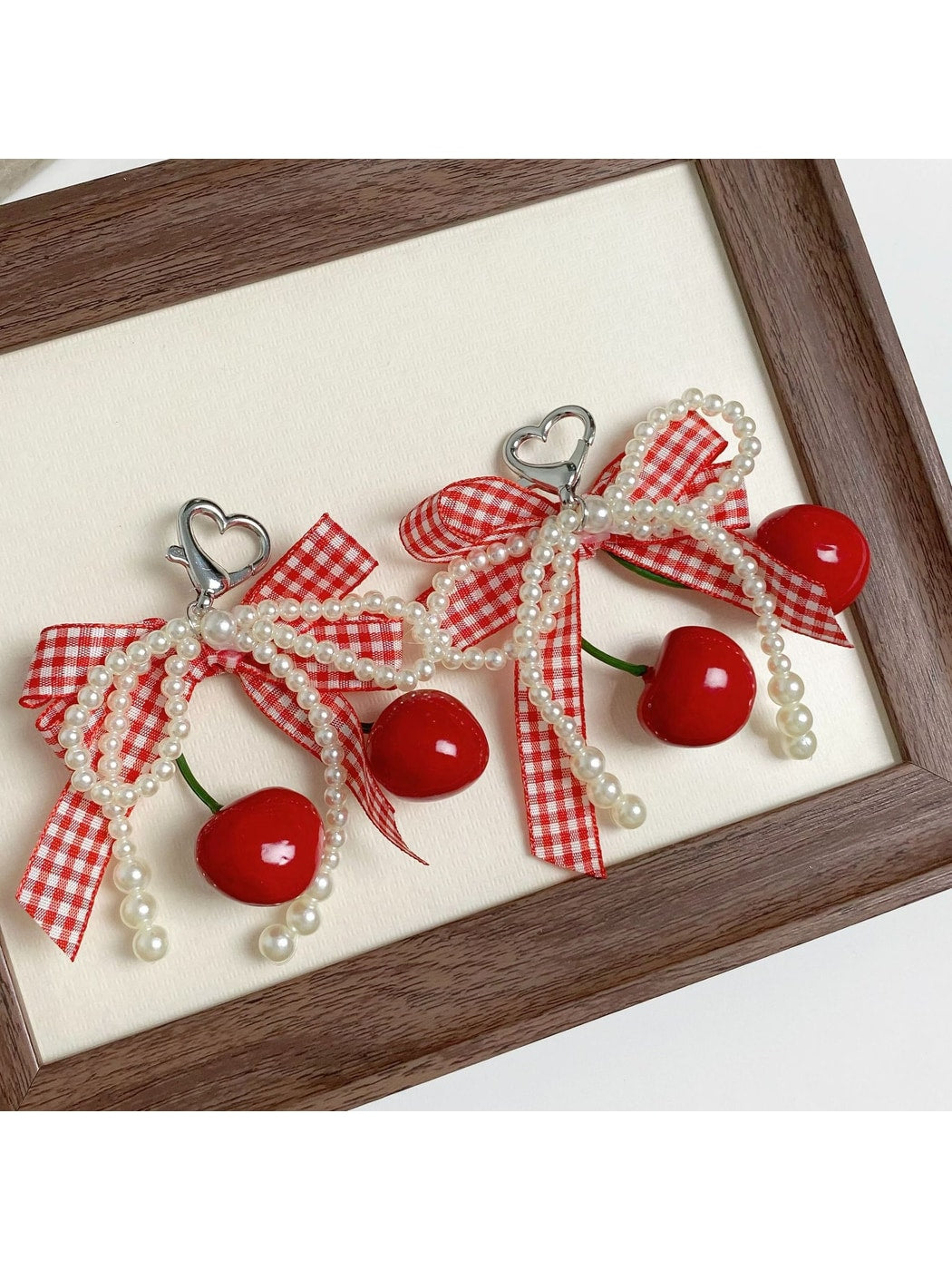 Keypus - Cherry Gingham Bow Bag Charm Keychain